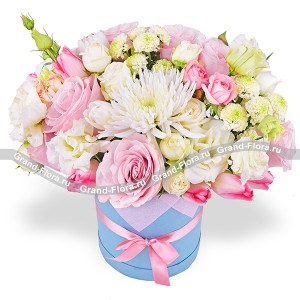 Весенняя романтика - коробка с розовыми розами